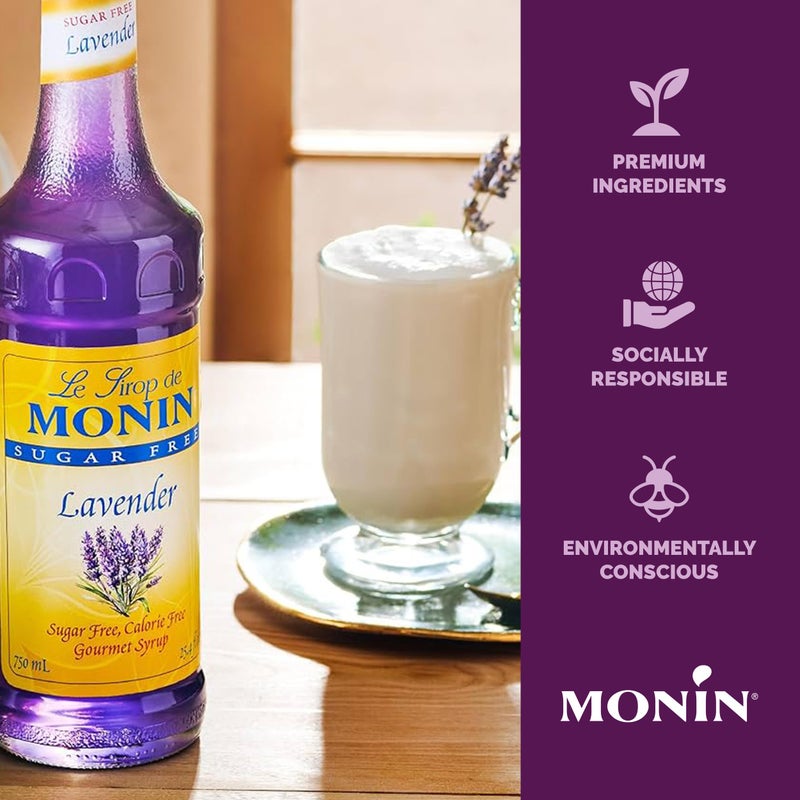 Monin - Sugar Free Lavender Syrup, Aromatic and Floral, Natural Flavors, Great for Cocktails, Lemonades, and Sodas, Non-GMO, Gluten-Free (Glass, 750 mL) - Image 4